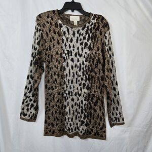 Cache Womens Animal Print Beaded Shimmer Long Sleeve Tunic Sweater Small Vintage